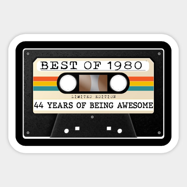 Funny Best of 1980 44th Birthday Cassette Tape Vintage Sticker by Happy Solstice